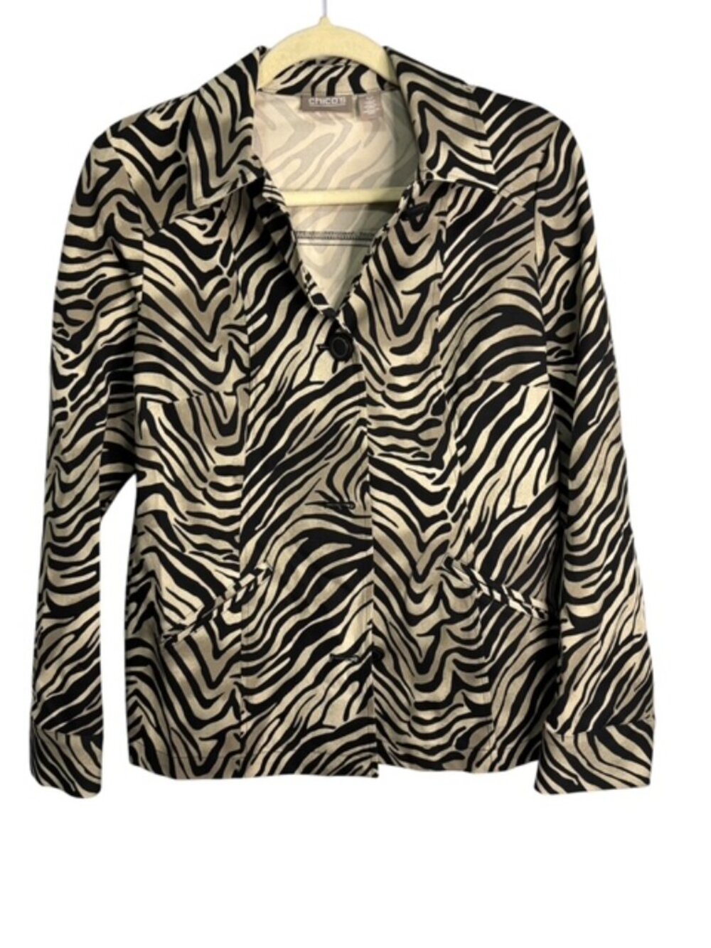 Chico's Jacket Women's Small Zebra Print Stripes Black Tan Chicos 0